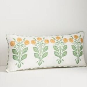 NIB Anthropologie Ellen Merchant Floral Green & Yellow Decorative Pillow